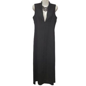 Sleeveless Black Maxi Front Zipper Long Dress Side Slits Size M/L